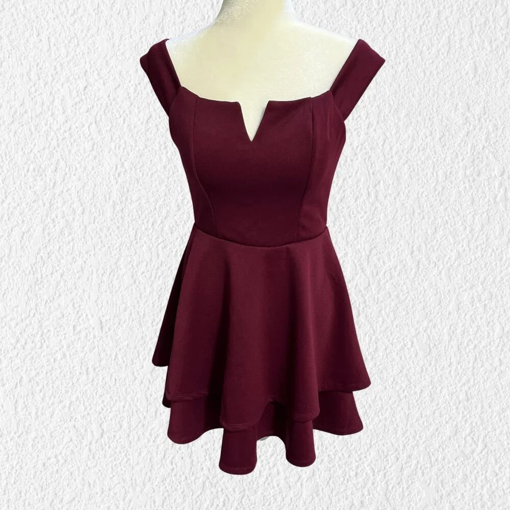 TRIXXI Maroon Off Shoulder Skater Dress Homecoming Formal Size 11